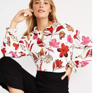 Ann Taylor Floral Ruffle Button Down Blouse